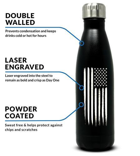 17oz American Flag Stainless Steel Black Water Bottle Infographic