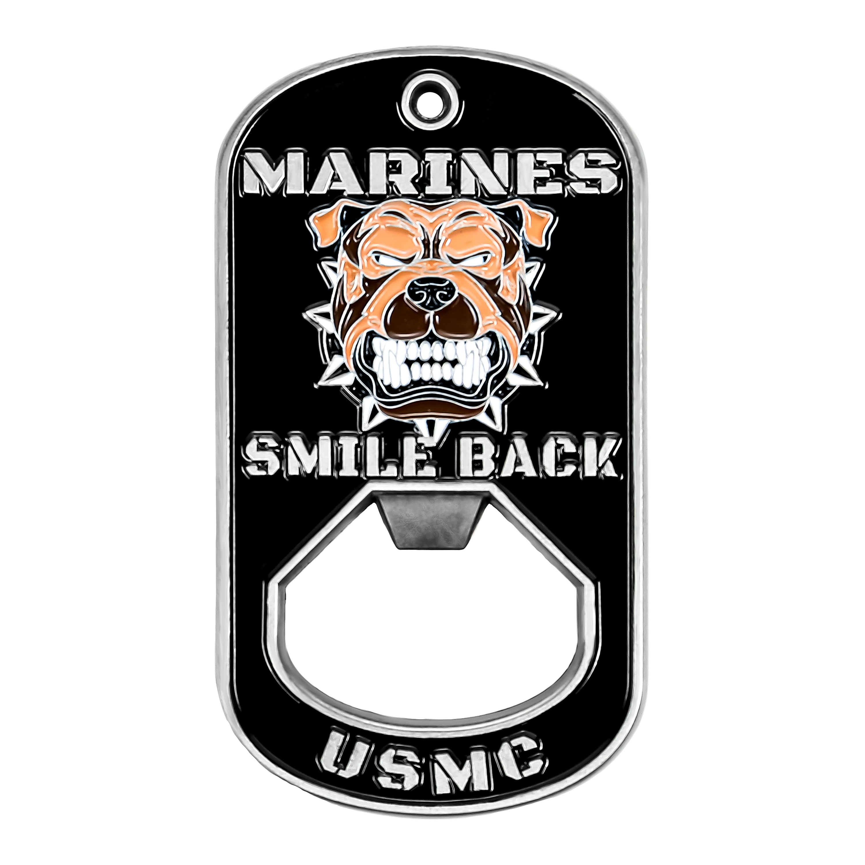 Death Smiles Dog Tag Bottle Opener- Marine Corps Challenge Coin