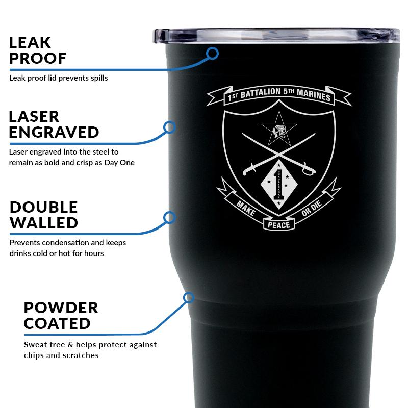 1st Battalion 5th Marines USMC Unit Logo tumbler, 1st Battalion 5th Marines (1/5 USMC Unit) coffee cup, 1st Battalion 5th Marines USMC, Marine Corp gift ideas, USMC Gifts for women or men