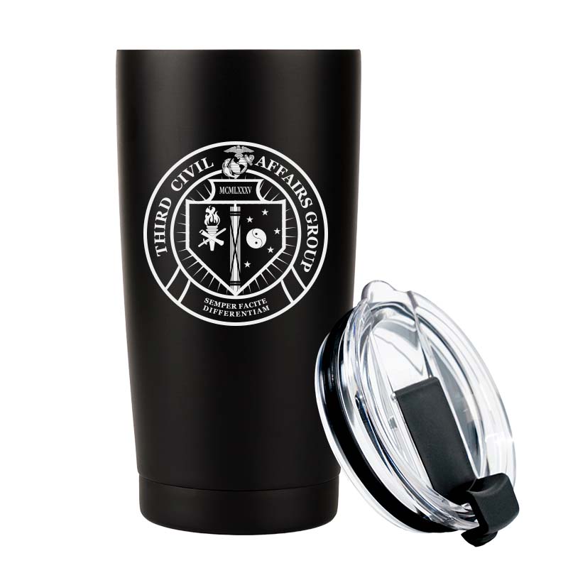 Third Civil Affairs USMC Unit logo tumbler, 3rd Civil Affairs USMC Unit Logo coffee cup, 3rd Civil Affairs USMC, Marine Corp gift ideas, USMC Gifts for women or men 20oz