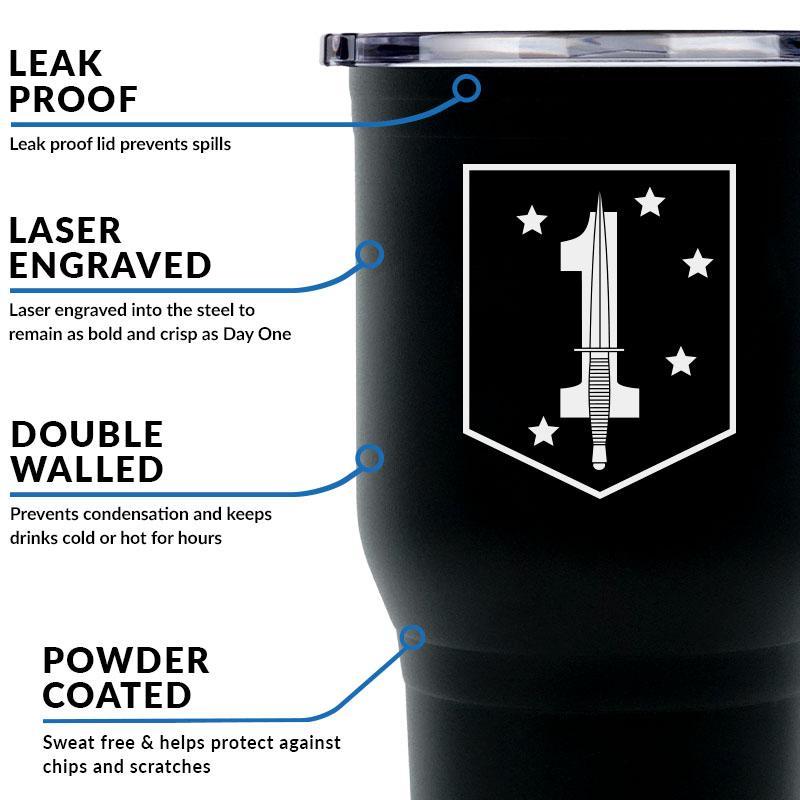 1st MSOB USMC Unit logo tumbler, 1st Marine Special Forces coffee cup, 1st MSOB USMC, Marine Corp gift ideas, USMC Gifts for women