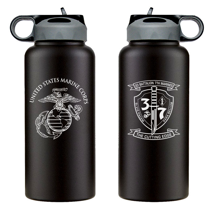 3rd Battalion 7th Marines logo water bottle, 3rd Battalion 7th Marines hydroflask, 3d Battalion 7th Marines USMC, Marine Corp gift ideas, USMC Gifts for women flask, big USMC water bottle, Marine Corp water bottle