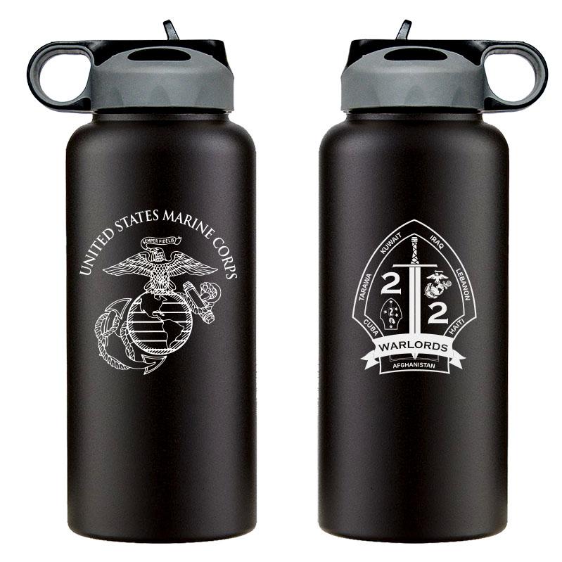 2nd Bn 2nd Marines Marines logo water bottle, 2nd Bn 2nd Marines Marines hydroflask, 2d Bn 2d Marines USMC, Marine Corp gift ideas, USMC Gifts for women flask