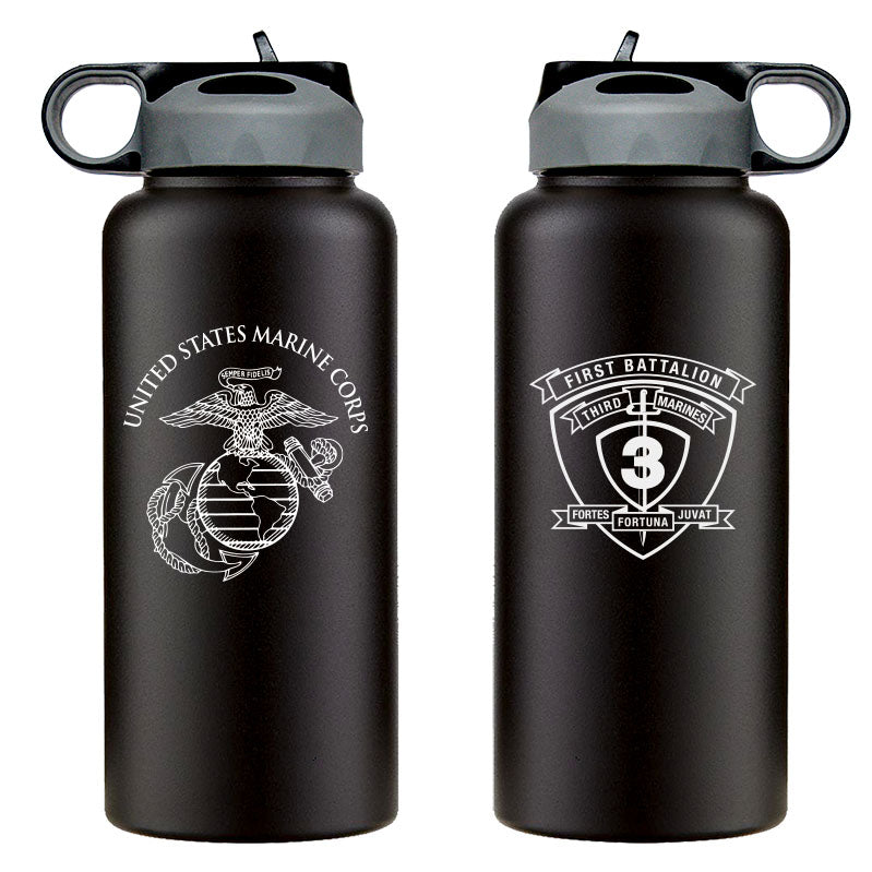 1st Bn 3rd Marines logo water bottle, 1st Bn 3rd Marines hydroflask, 1st Battalion 3d Marines USMC, Marine Corp gift ideas, USMC Gifts for women flask, big USMC water bottle, 32 ounce Marine Corp water bottle