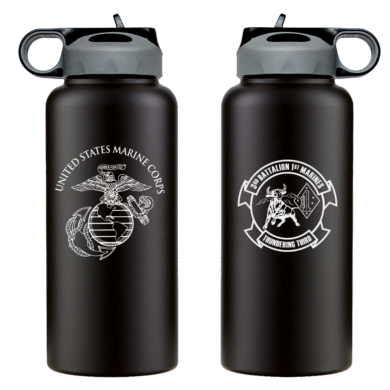 Third Battalion First Marines Unit Logo water bottle, 3d Bn 1st Marines hydroflask, 3/1 Marines, USMC, Marine Corp gift ideas, USMC Gifts for men or women 32 Oz