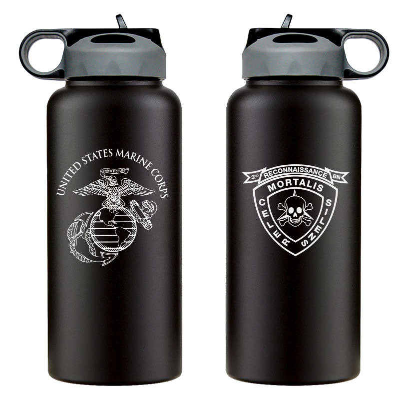 3d Recon Bn logo water bottle, 3d Recon Bn hydroflask, 3rd Reconnaissance Bn USMC, Marine Corp gift ideas, USMC Gifts for women flask, big USMC water bottle, 32 ounce Marine Corp water bottle