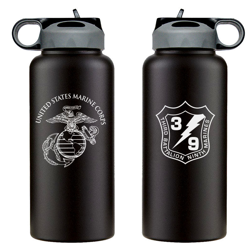 3rd Battalion 9th Marines logo water bottle, 3rd Battalion 9th Marines hydroflask, 3d Battalion 9th Marines USMC, Marine Corp gift ideas, USMC Gifts for women flask, big USMC water bottle, 32 ounce Marine Corp water bottle