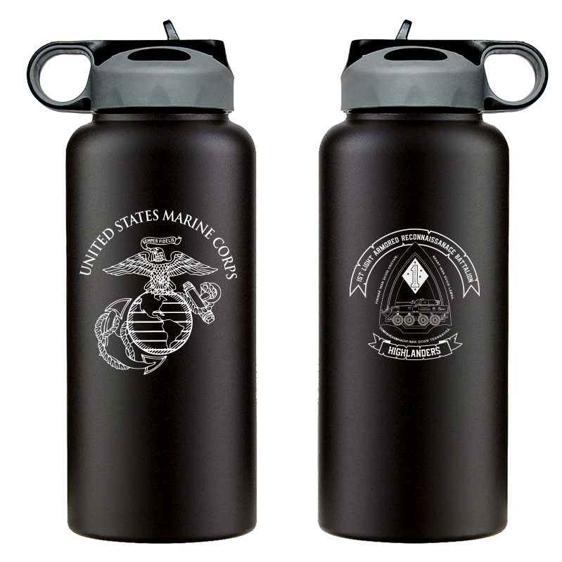1st LAR logo water bottle, 1st Light Armored Reconnaissance Battalion hydroflask, 1st LAR USMC, Marine Corp gift ideas, USMC Gifts for women flask, big USMC water bottle, 32 ounce Marine Corp water bottle