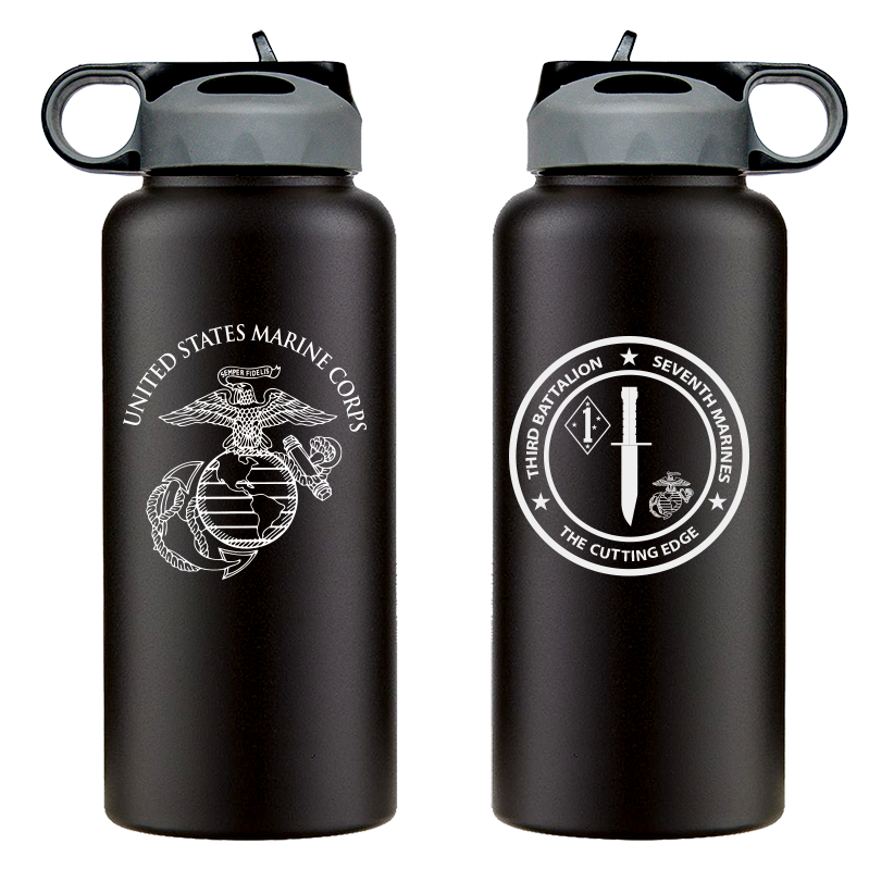 3rd Battalion 7th Marines logo water bottle, 3rd Battalion 7th Marines hydroflask, 3d Battalion 7th Marines USMC, Marine Corp gift ideas, USMC Gifts for women flask, big USMC water bottle, Marine Corp water bottle