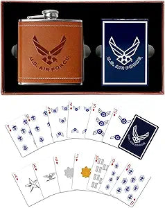 US Air Force - Leather Flask & Playing Card Gift Set