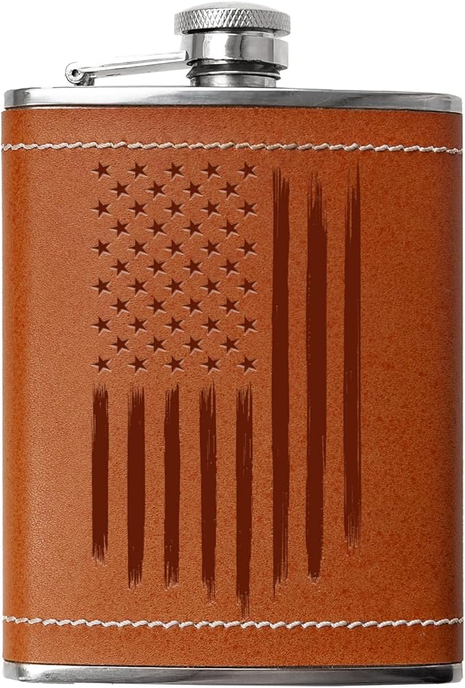 American Flag - 8oz Leather Flask