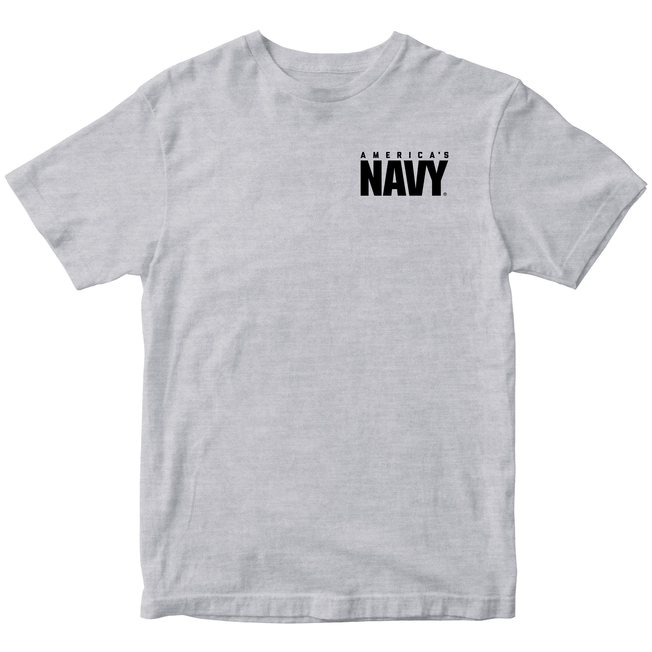 Gray t-shirt with 'America's Navy' chest seal.