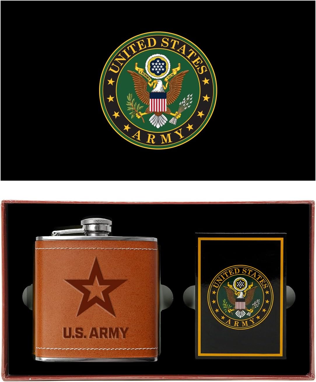 US Army - Leather Flask & Playing Card Gift Set