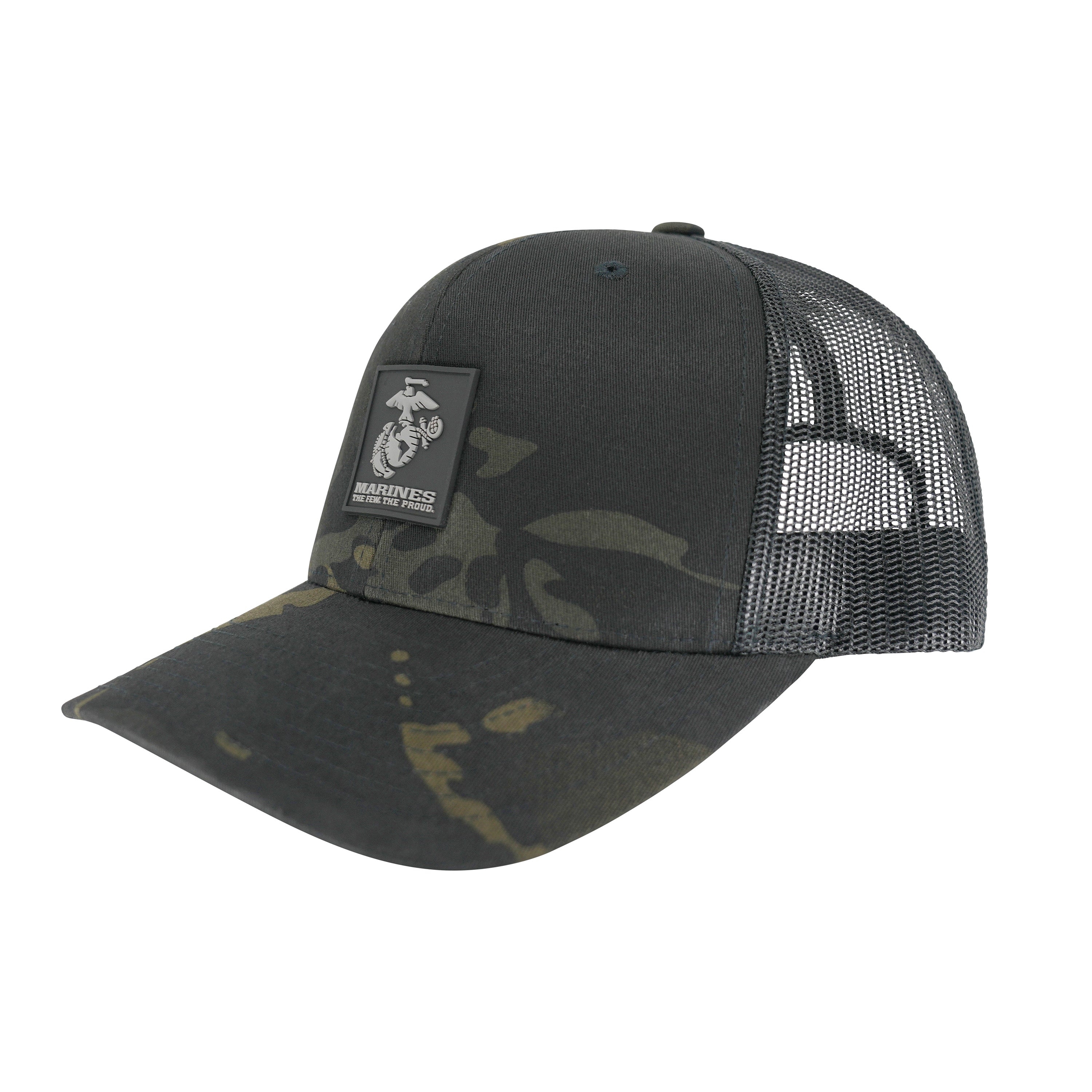 Marines Black Multicam Trucker Hat <br> Rubber EGA Patch Snapback