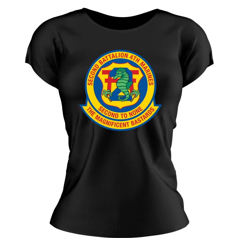 Second Battalion Fourth Marines, (2/4) Marines USMC Unit ladie's T-Shirt, 2/4 USMC Unit logo, USMC gift ideas for women, Marine Corp gifts for women 2nd Battalion 4th Marines