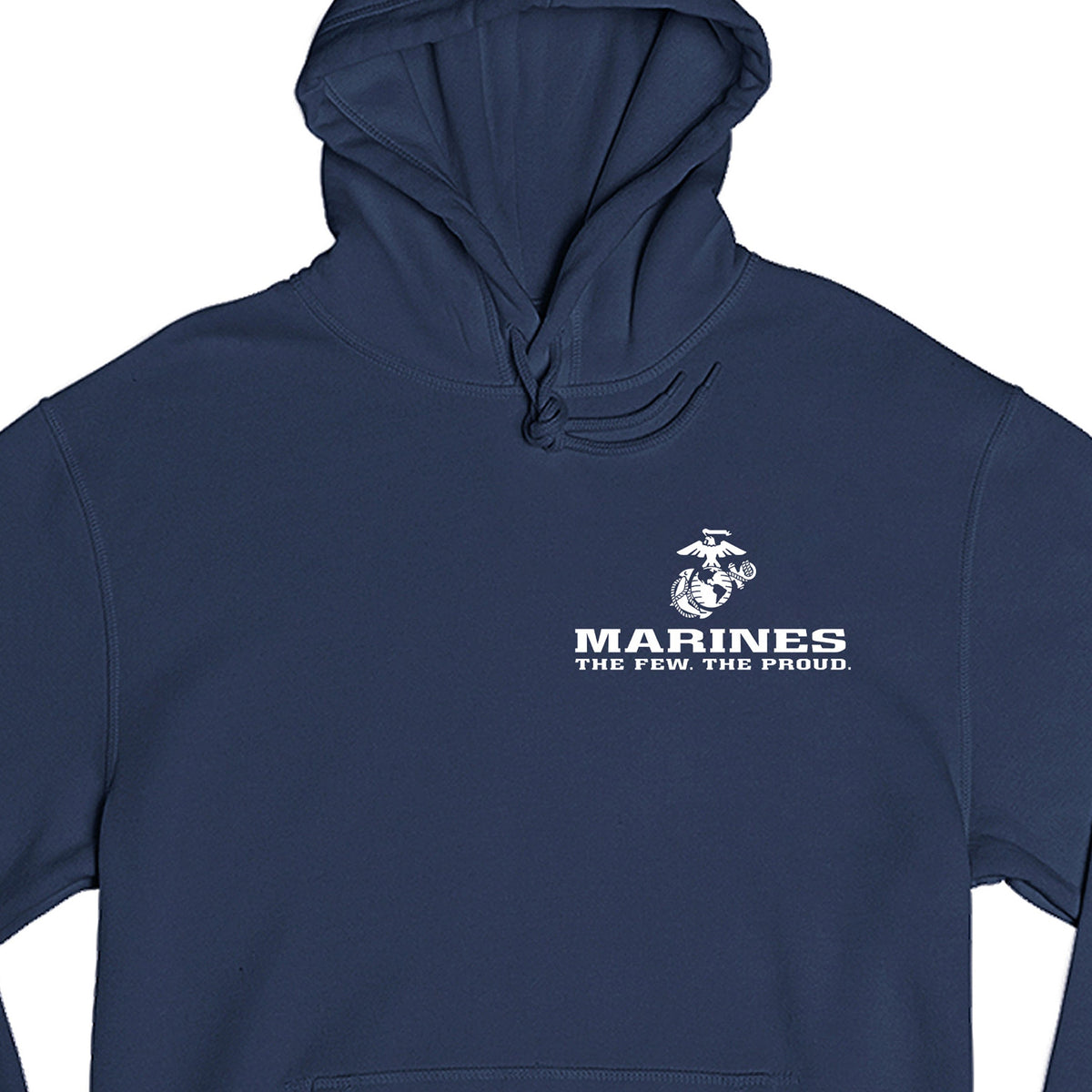 Navy USMC Hoodie with Eagle Globe Anchor and The Few The Proud slogan