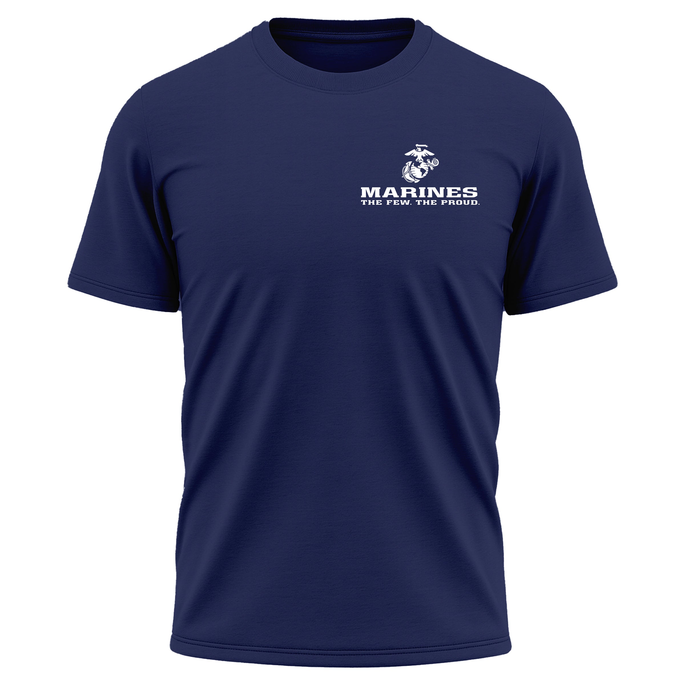 USMC The Few The Proud chest seal performance T-shirt. Marines navy blue Performance Tee. USMC Activewear