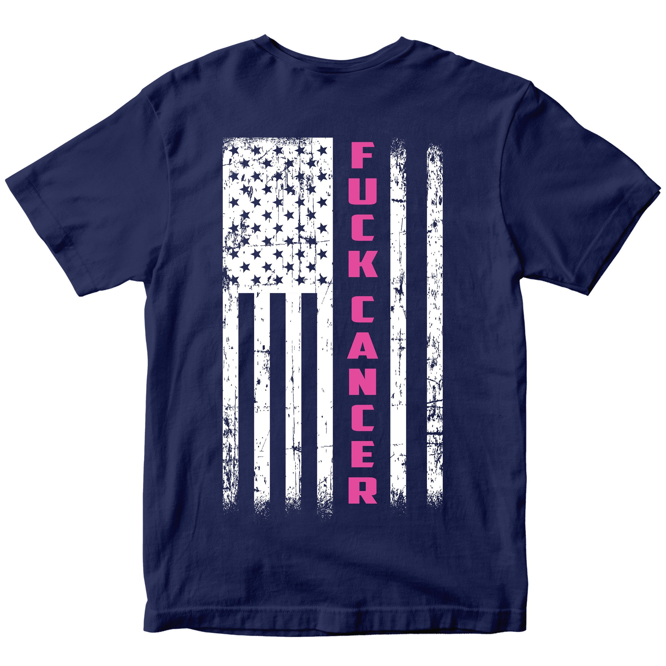 Navy Blue F Cancer Awareness T-Shirt. Patriotic Pink Cancer Flag Tee
