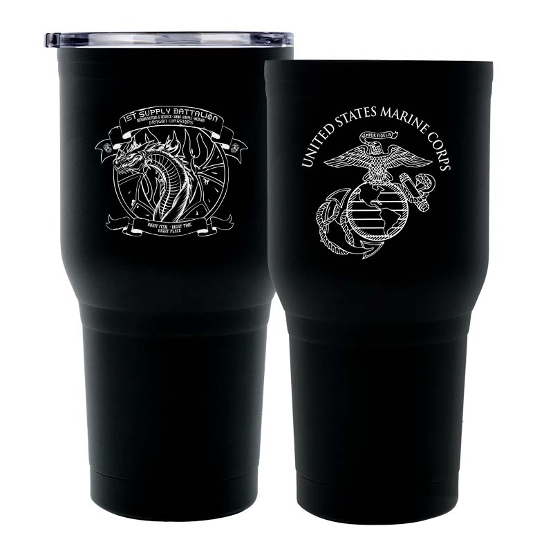 First Supply Battalion USMC Unit Logo tumbler, 1st Supply Bn USMC Unit Logo coffee cup, 1st Supply Battalion USMC, Marine Corp gift ideas, USMC Gifts for women