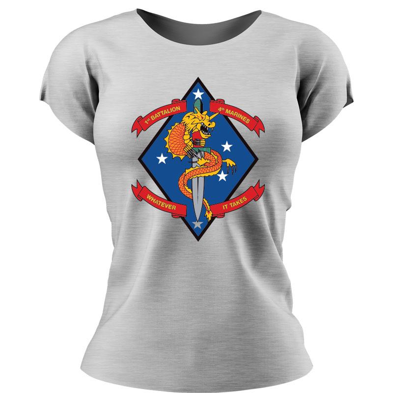 First Battalion Fourth Marines USMC Unit ladie's T-Shirt, 1/4 USMC Unit logo, USMC gift ideas for women, Marine Corp gifts for women 1st Battalion 4th Marines