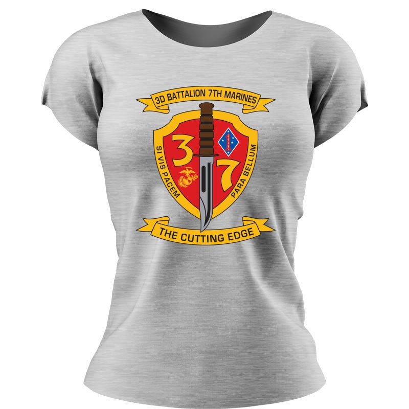 3rd Bn 7th Marines Women's USMC Unit T-Shirt, 3rd Bn 7th Marines logo, USMC gift ideas for women, Marine Corps gifts women