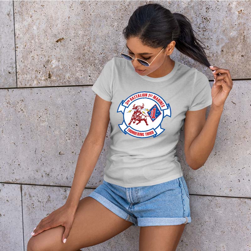 Third Battalion 1st marines (3/1) USMC Unit ladie's T-Shirt, 3rd Battalion 1st Marines USMC Unit Logo, USMC gift ideas for women, Marine Corp gifts for women 3d Bn 1st Marines