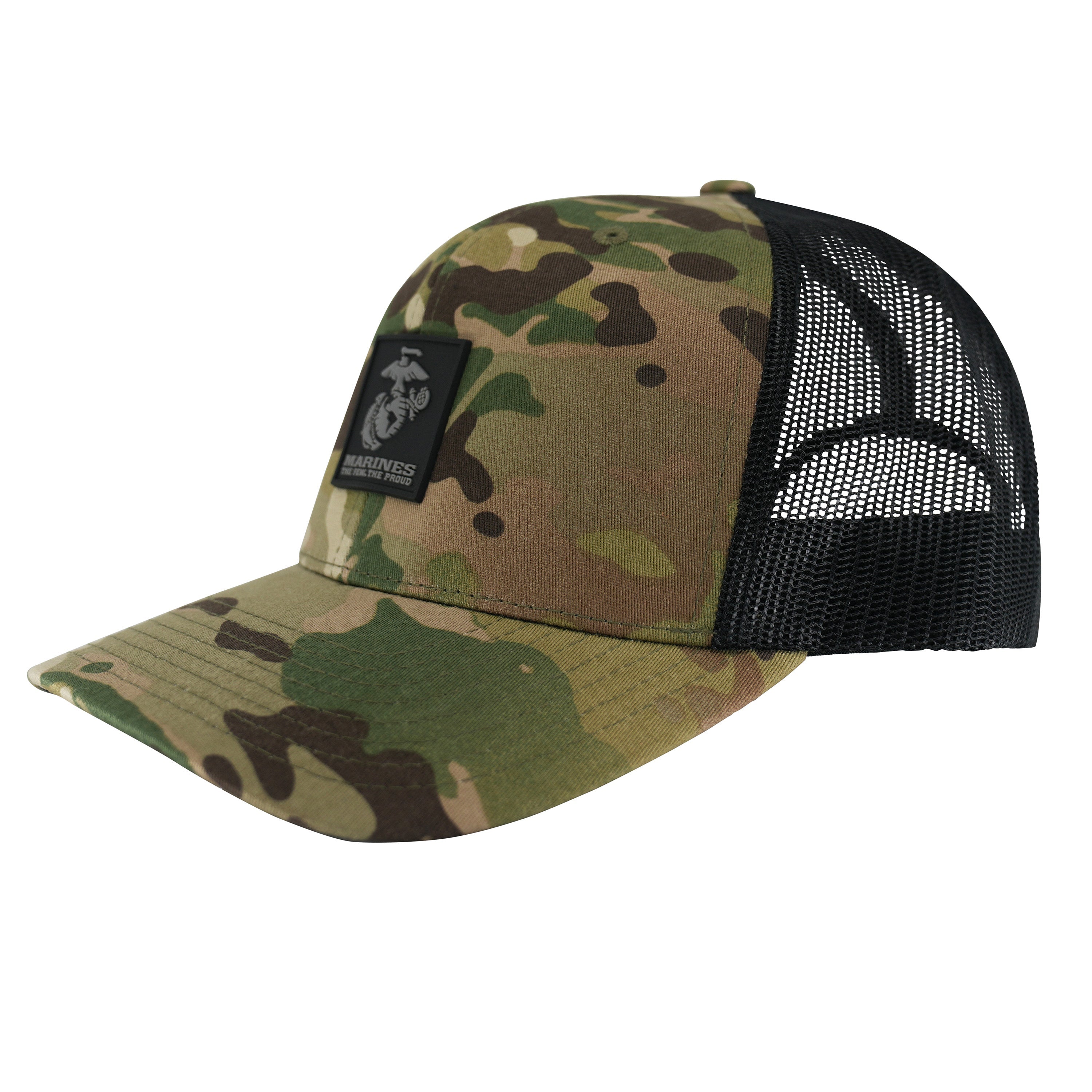 Marines Green Multicam Trucker Hat <br> Rubber EGA Patch Snapback