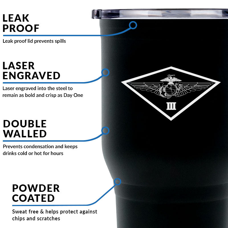 3rd Marine Aircraft Wing USMC Unit Logo tumbler, 3rd MAW USMC coffee cup, 3rd MAW Marines USMC, Marine Corp gift ideas, USMC Gifts for women or men