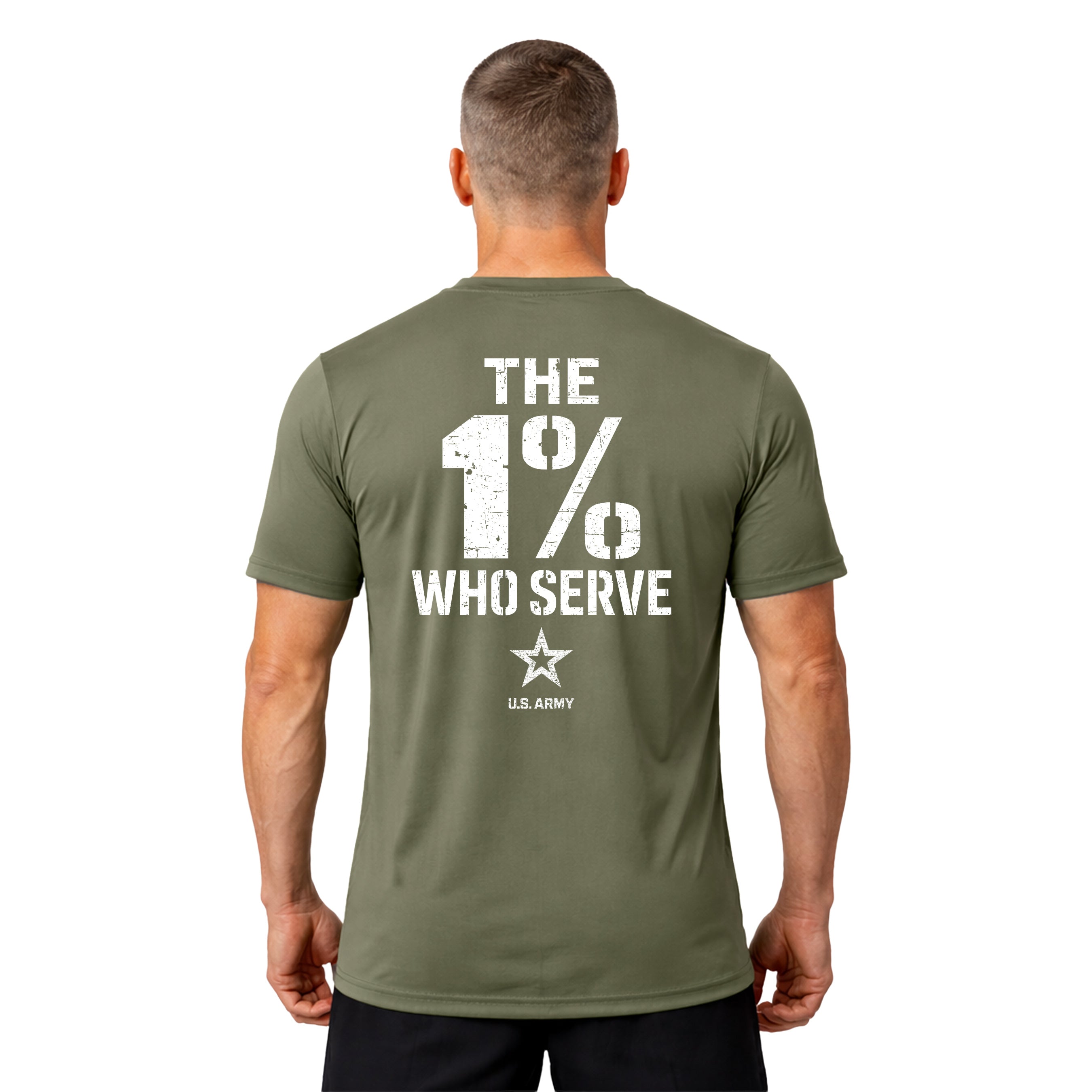 The 1% Who Serve ARMY Performance. U.S. Army patriotic T-shirt for Memorial Day and 4th of July with 1% who serve design.