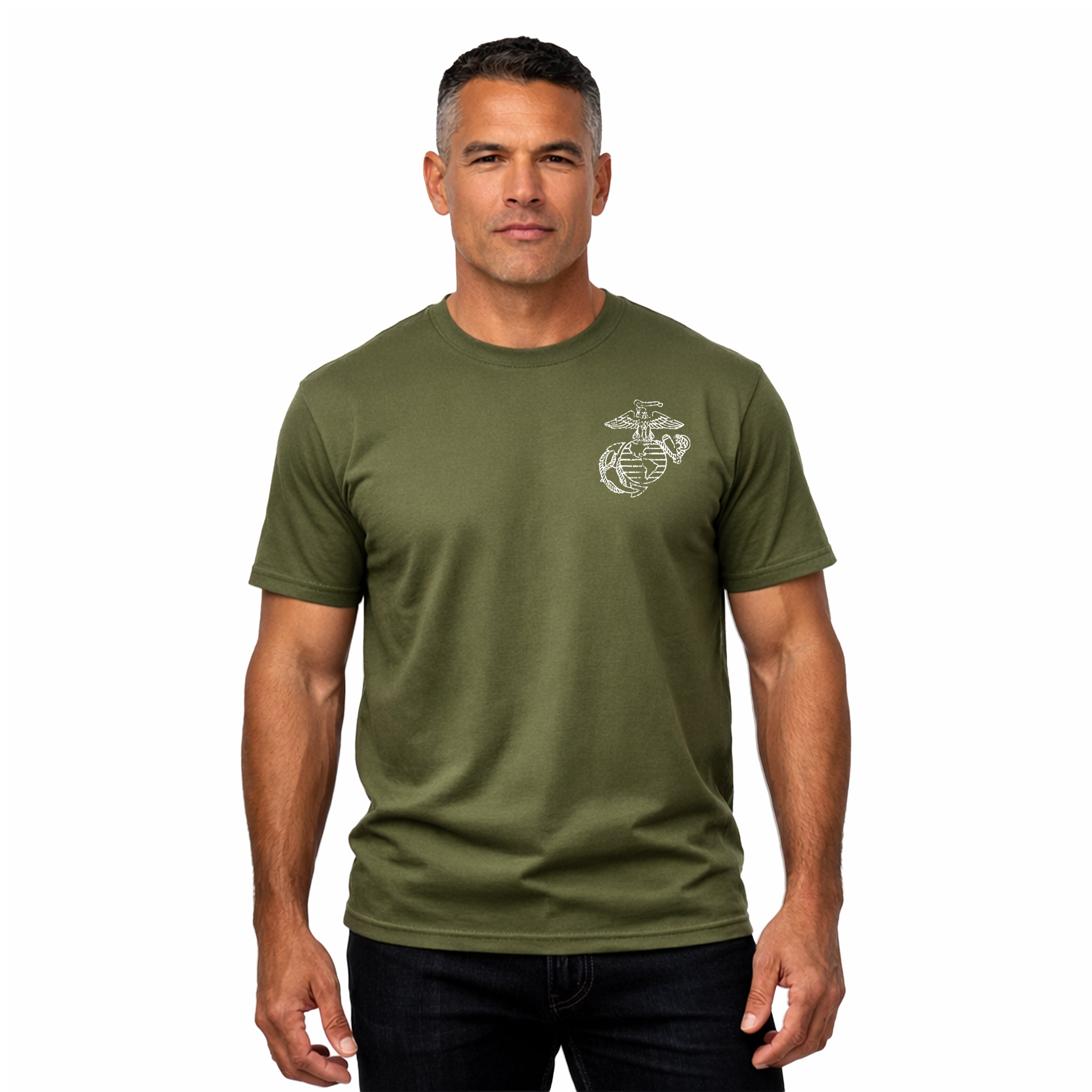Green USMC T-shirt with Eagle Globe and Anchor.