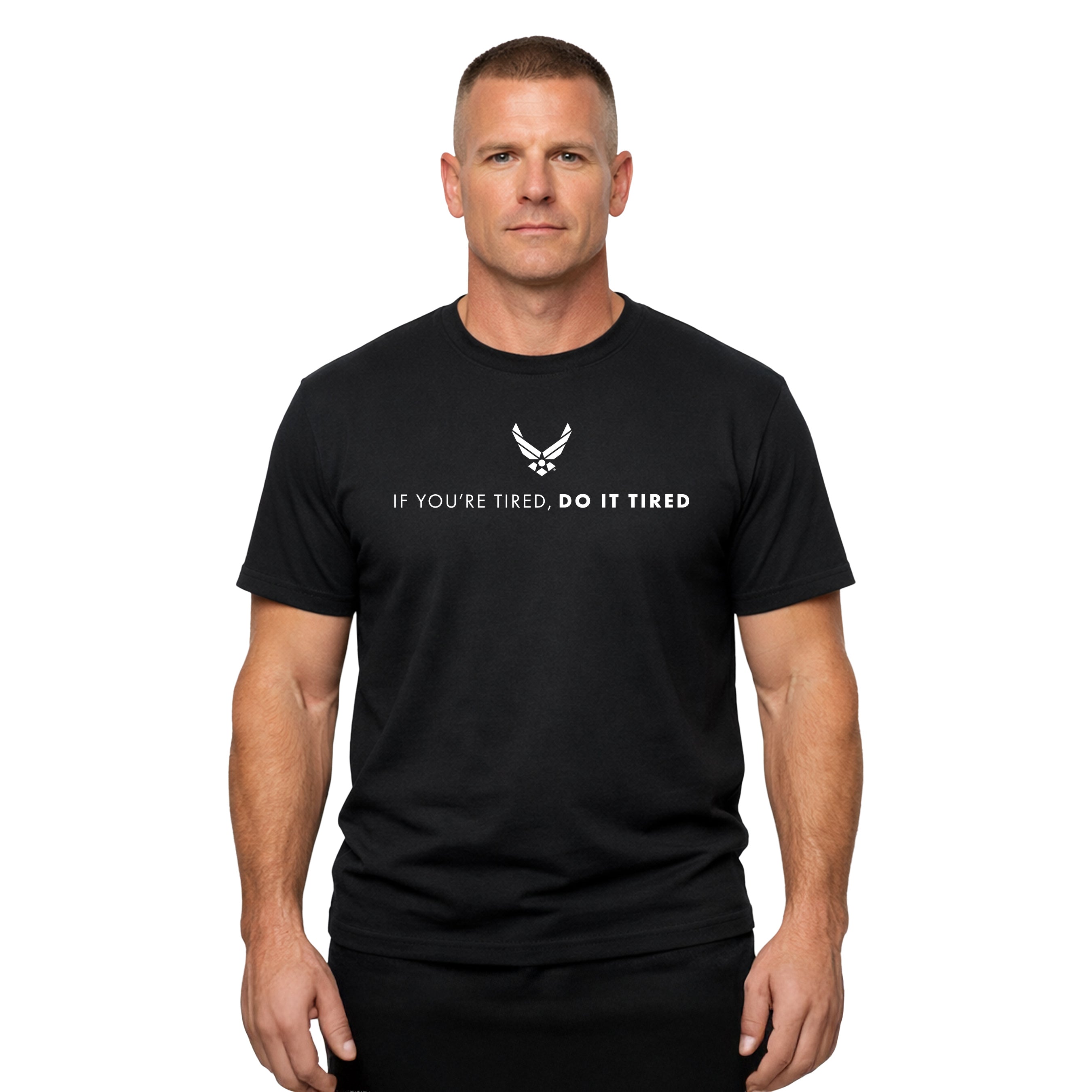 U.S. Air Force Do It Tired T-shirt with Air Force symbol and motivational text. Air Force Black Tee.