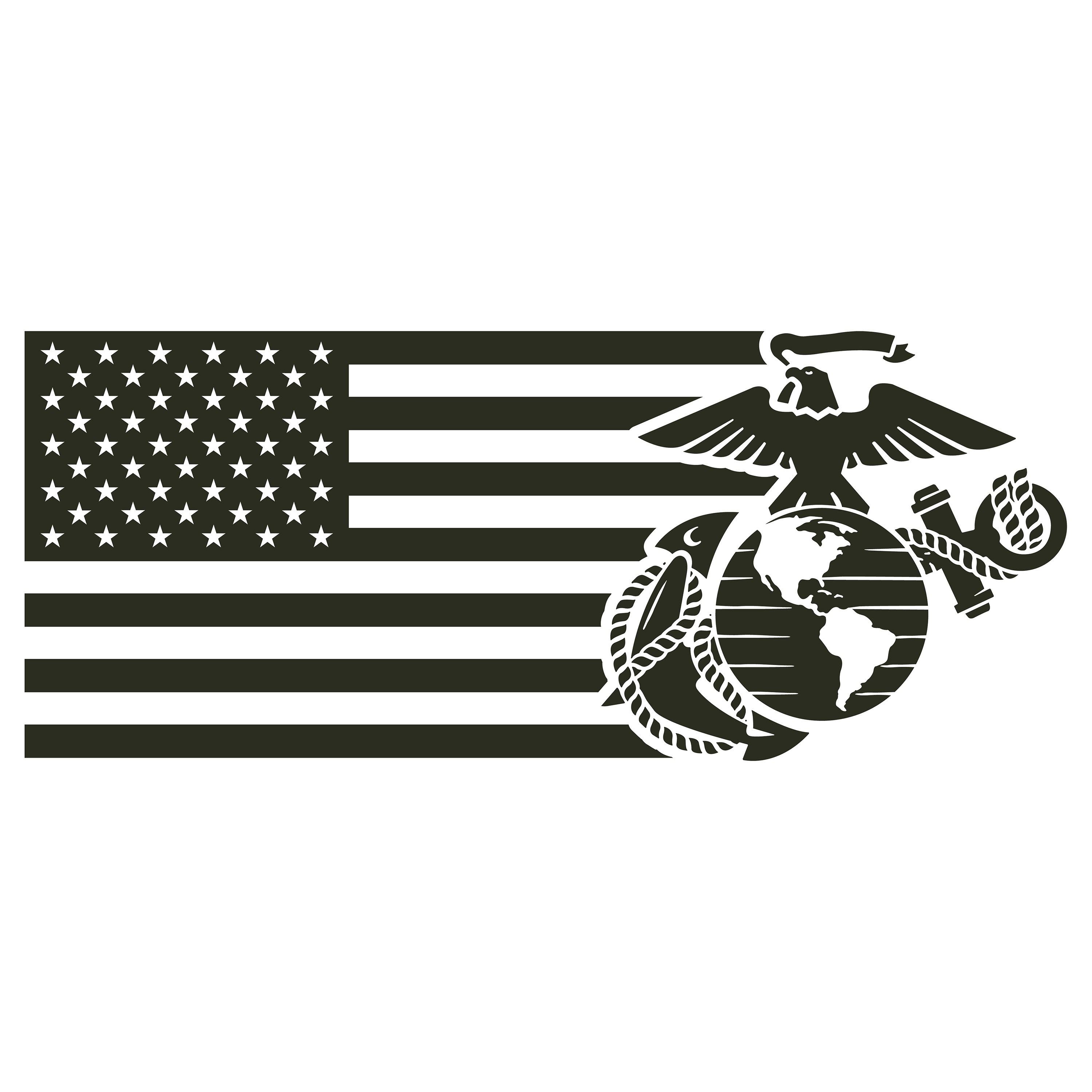 USMC Split Flag & EGA Performance T-Shirt - Military Green