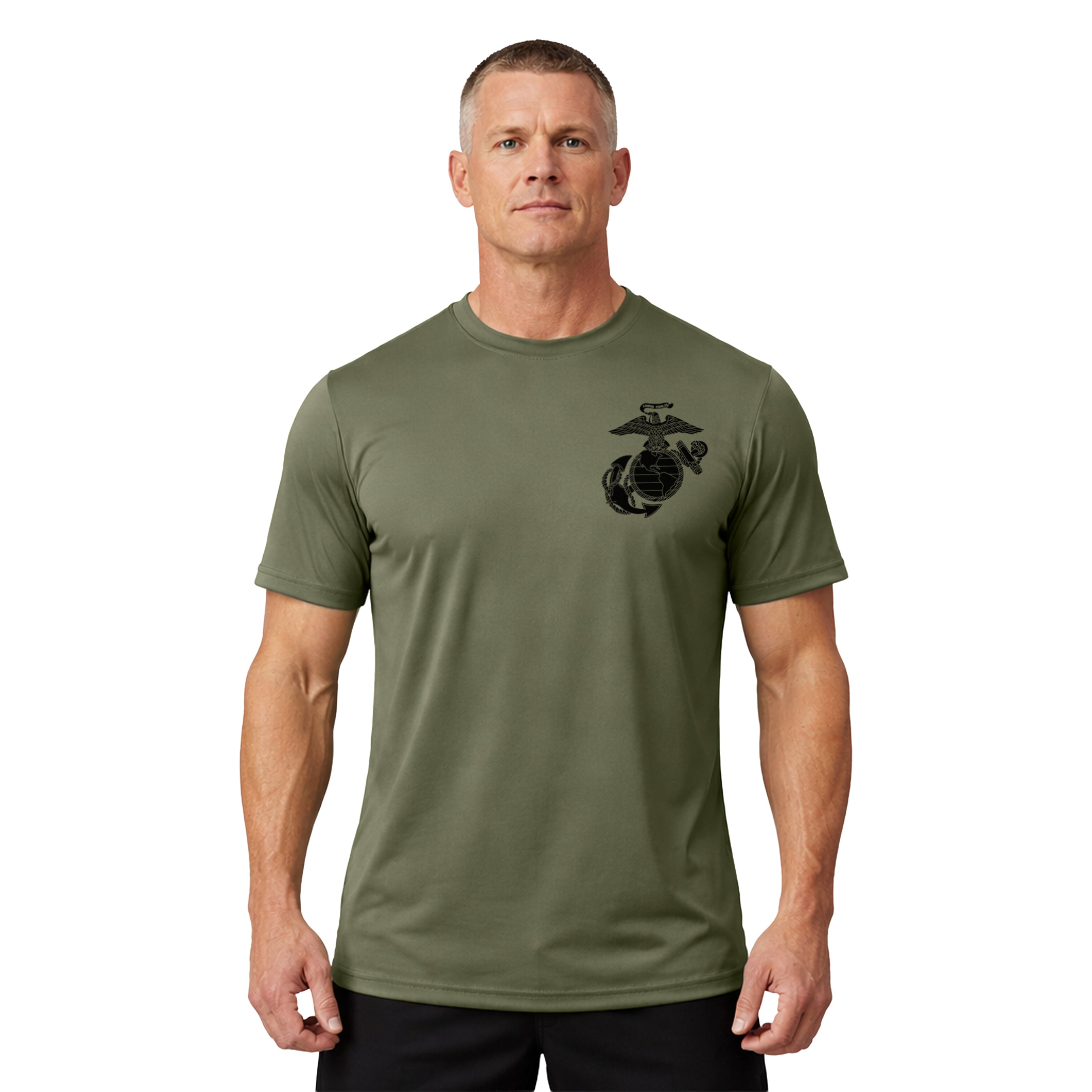Marines vintage EGA chest seal performance T-shirt with Eagle Globe and Anchor tee. USMC performance Tee. USMC Activewear