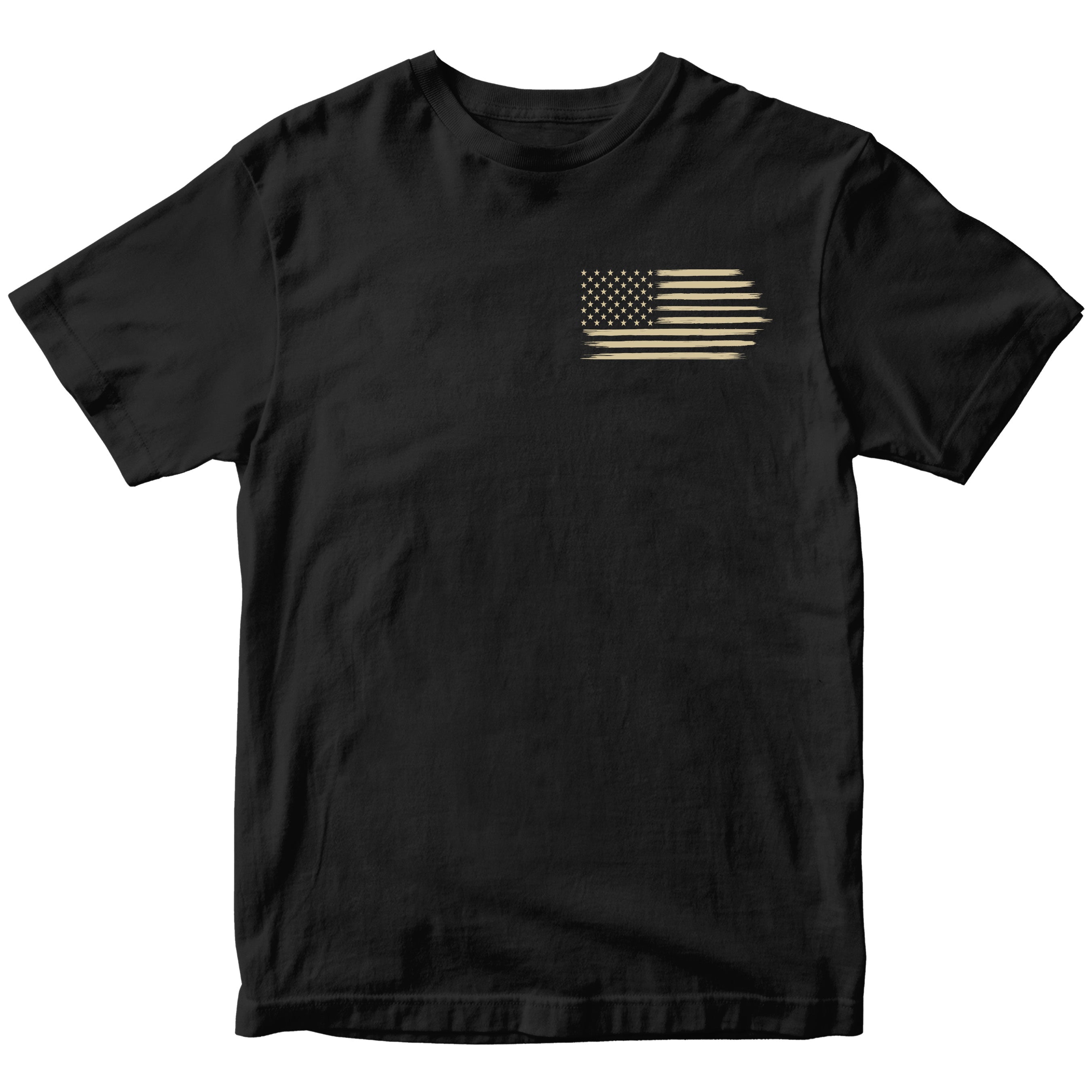 Distressed American Flag Chest Seal on Black Tee