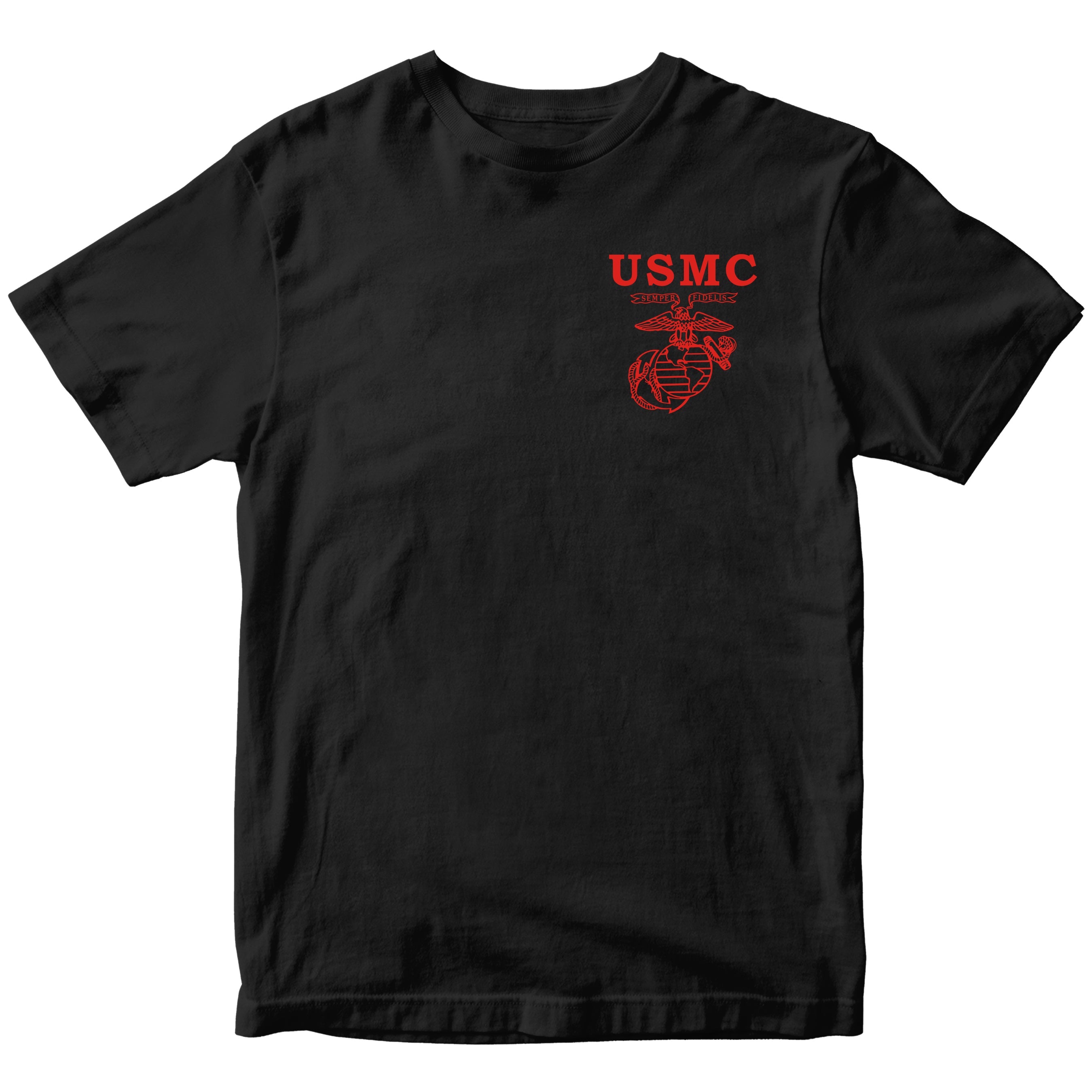 Black Marines Fight Club T-shirt with left-chest USMC Eagle Globe and Anchor
