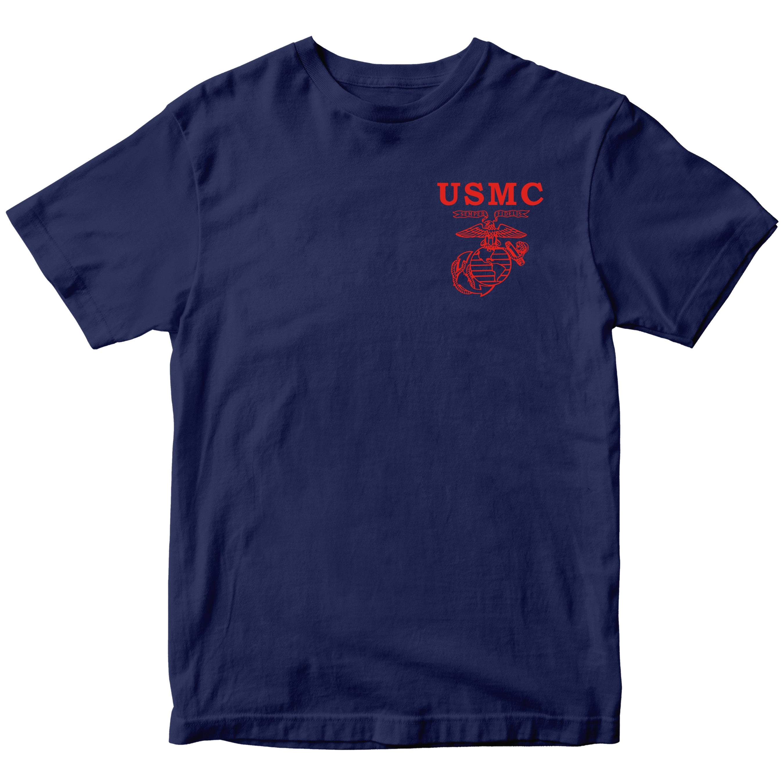 Navy Blue Marines Fight Club T-shirt with left-chest USMC Eagle Globe and Anchor