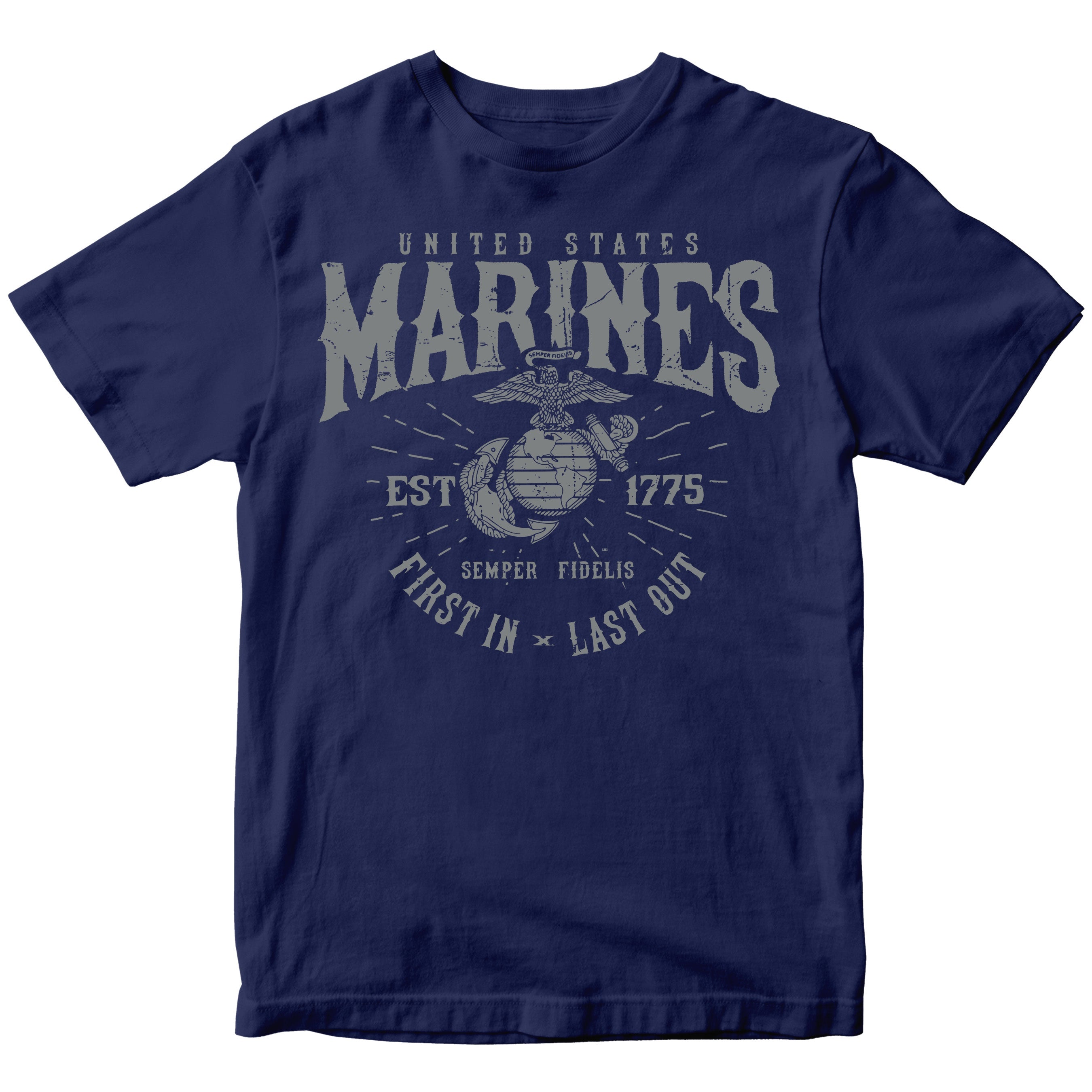Marines First In Last Out Navy Blue Tee