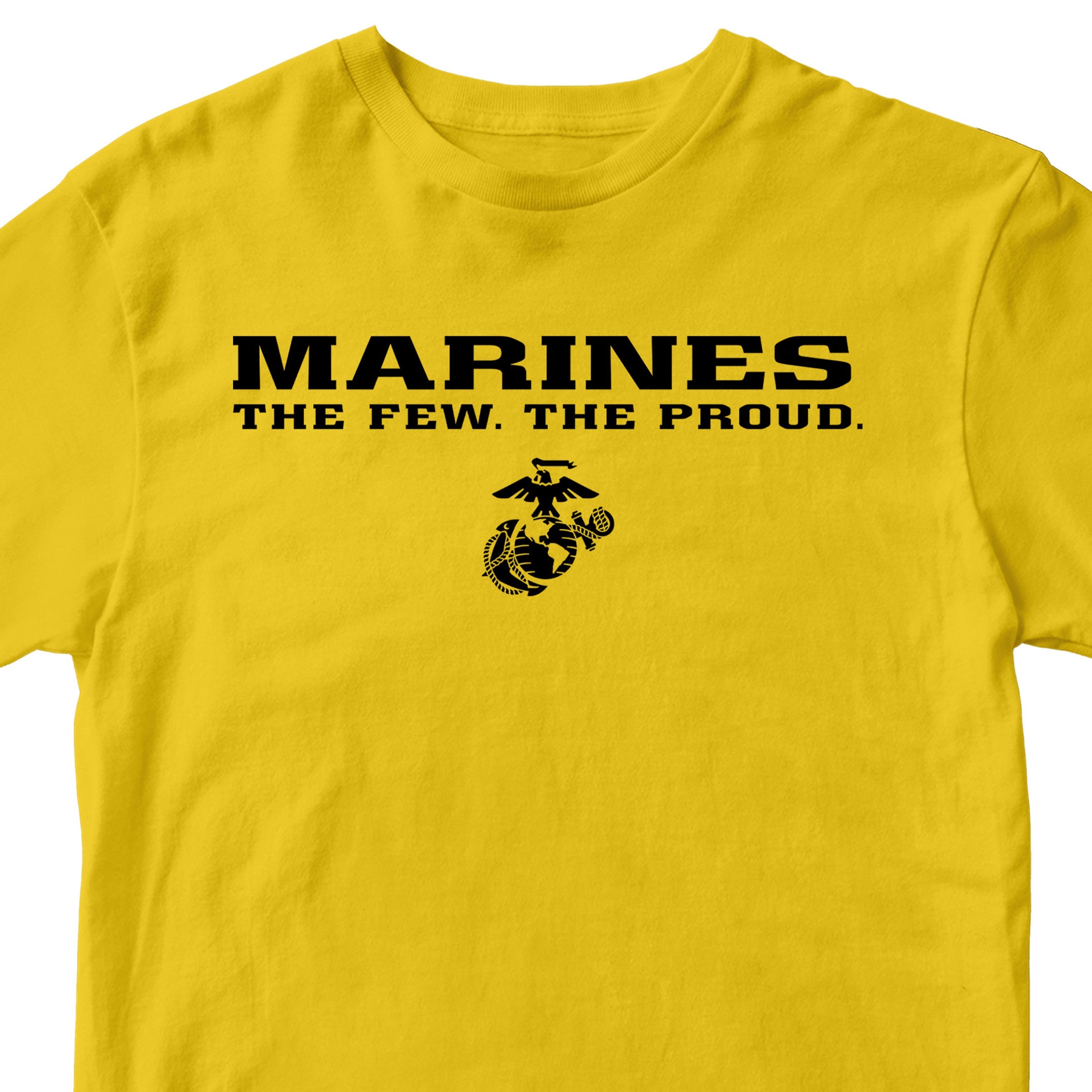Marines The Few The Proud T-shirt with Eagle Globe and Anchor graphic gold cotton tee