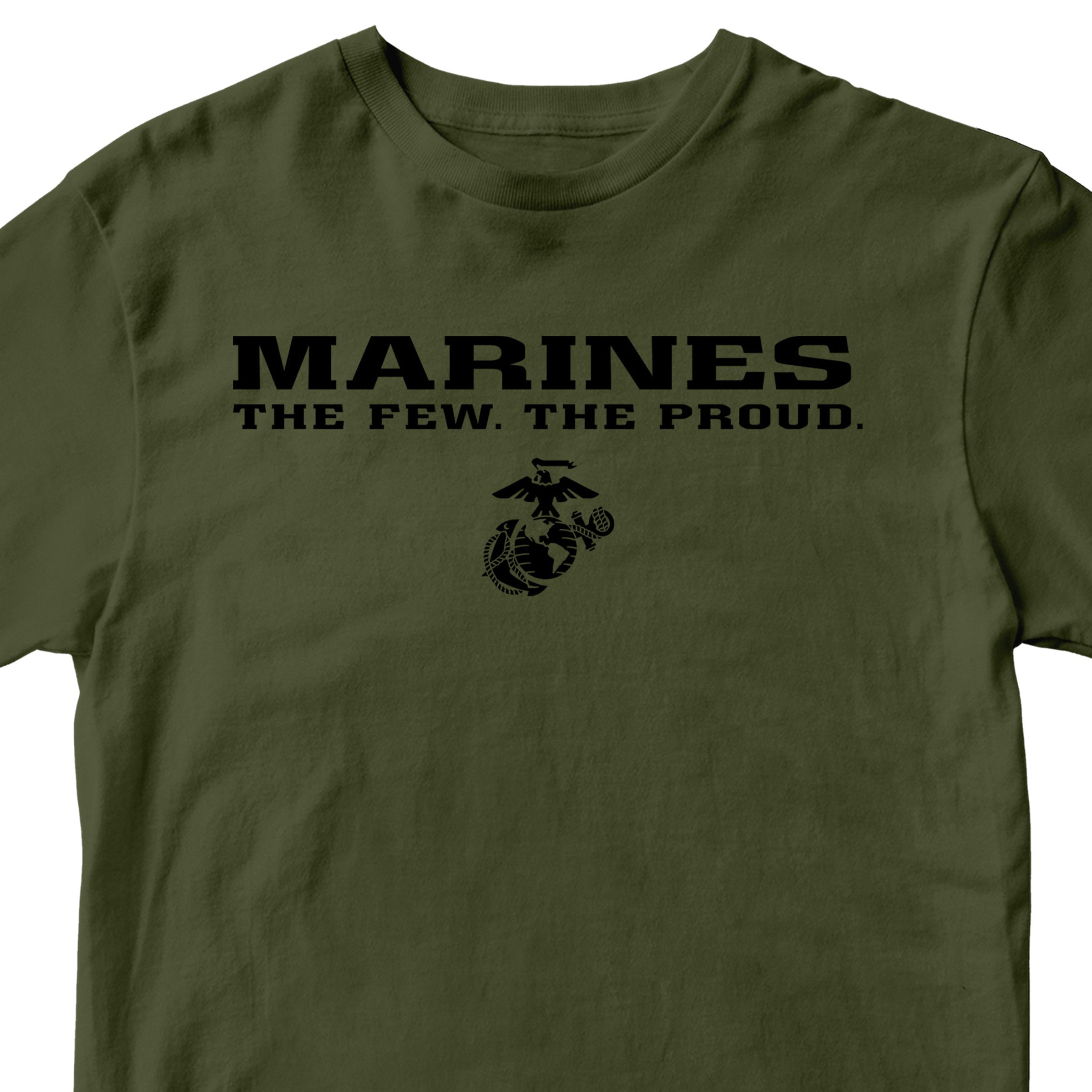 Marines The Few The Proud T-shirt with Eagle Globe and Anchor graphic military green cotton tee