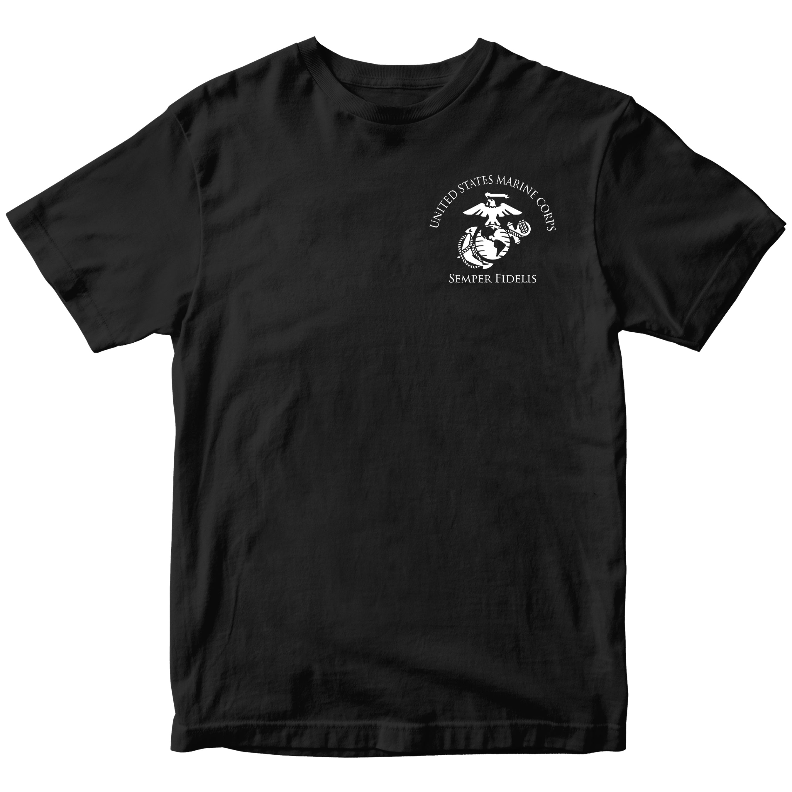 USMC Black T-shirt with front Eagle Globe and Anchor