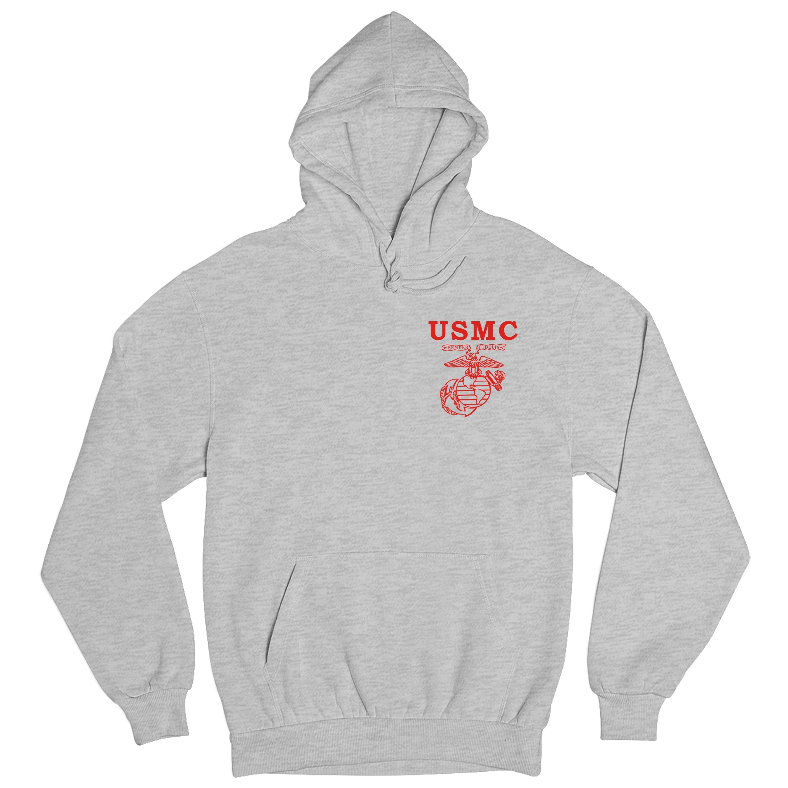 Gray Marines Fight Club Hoodie with left-chest USMC Eagle Globe and Anchor