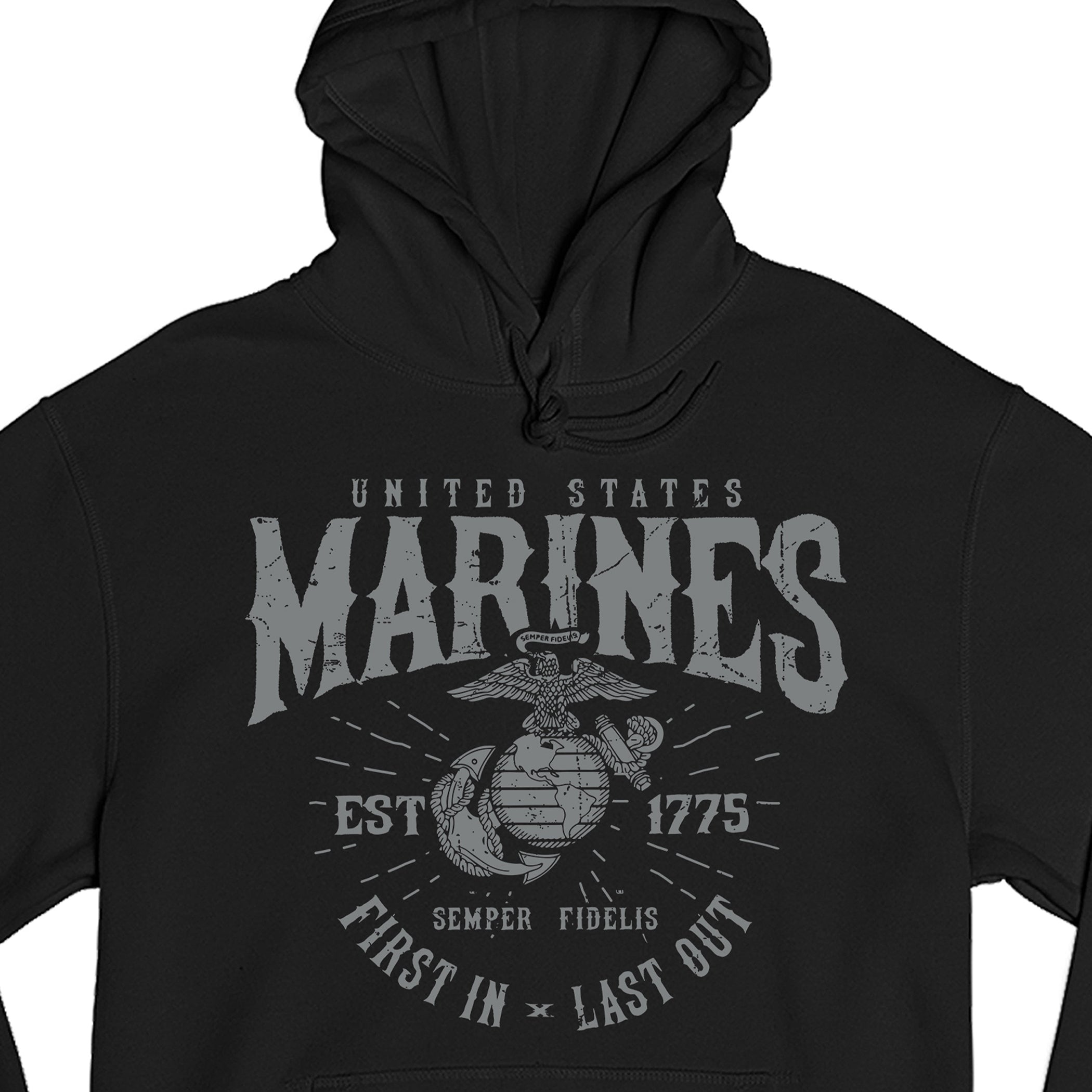 Marines First In Last Out Black Hoodie