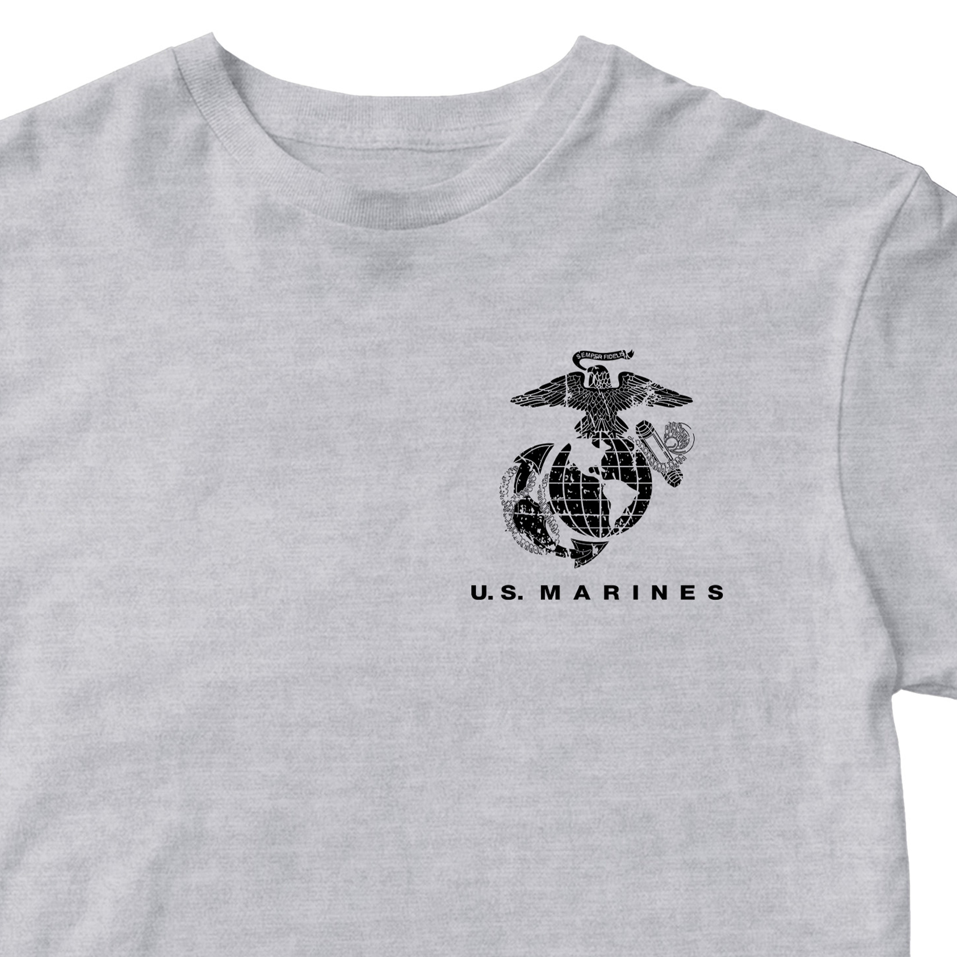 Grey USMC t-shirt with Eagle Globe Anchor chest emblem