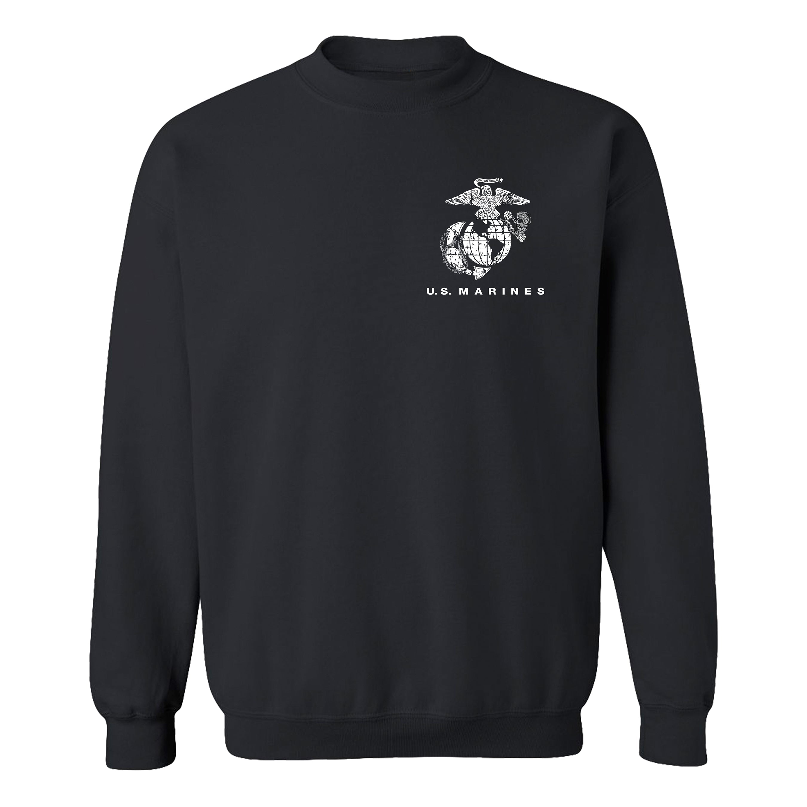 Black USMC sweatshirt with Eagle Globe Anchor chest emblem