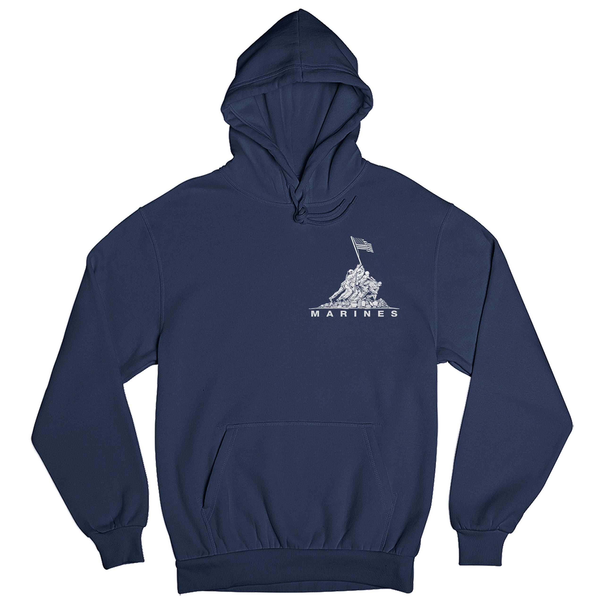 Navy USMC hoodie with Iwo Jima flag raising chest graphic