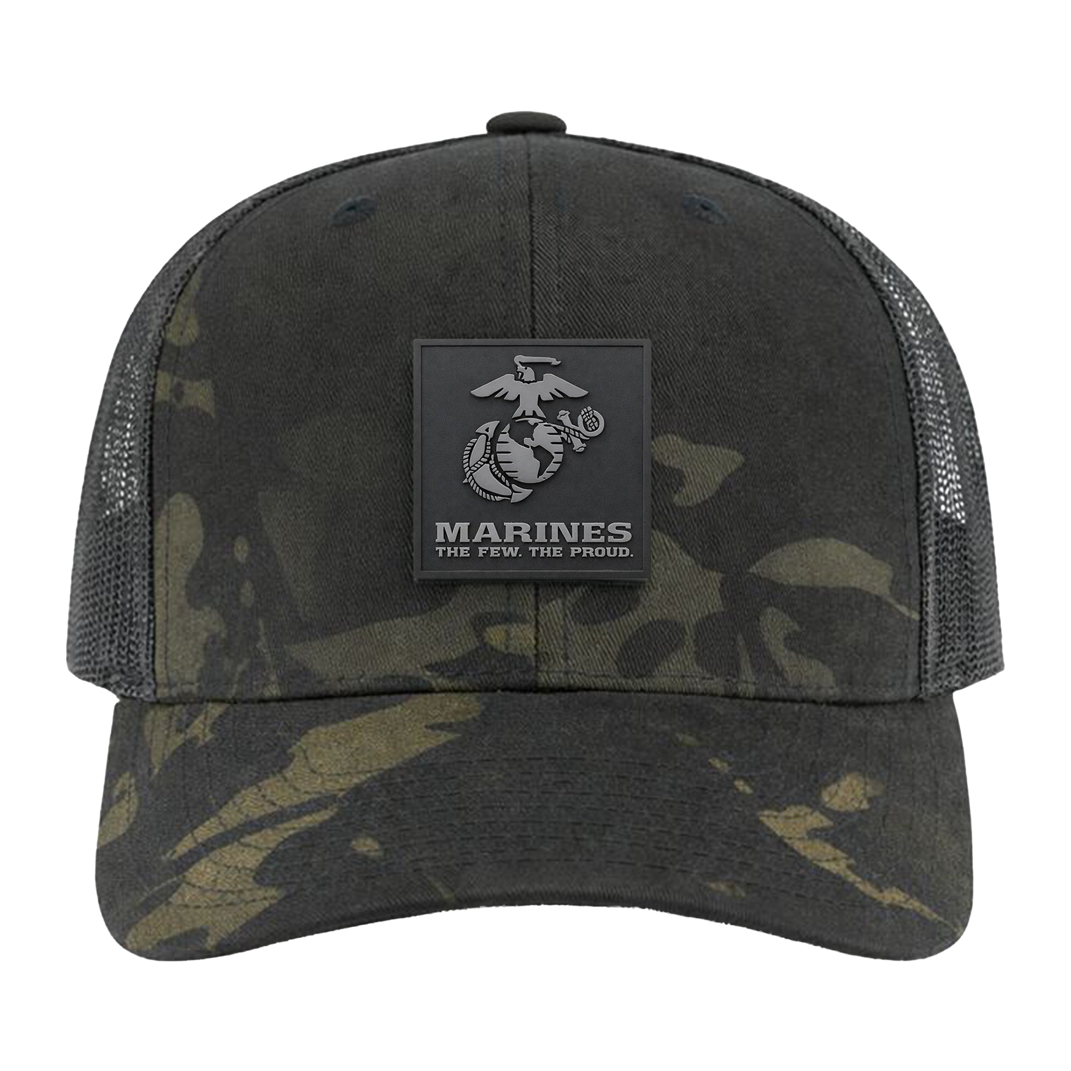 Marines Black Multicam Trucker Hat <br> Rubber EGA Patch Snapback
