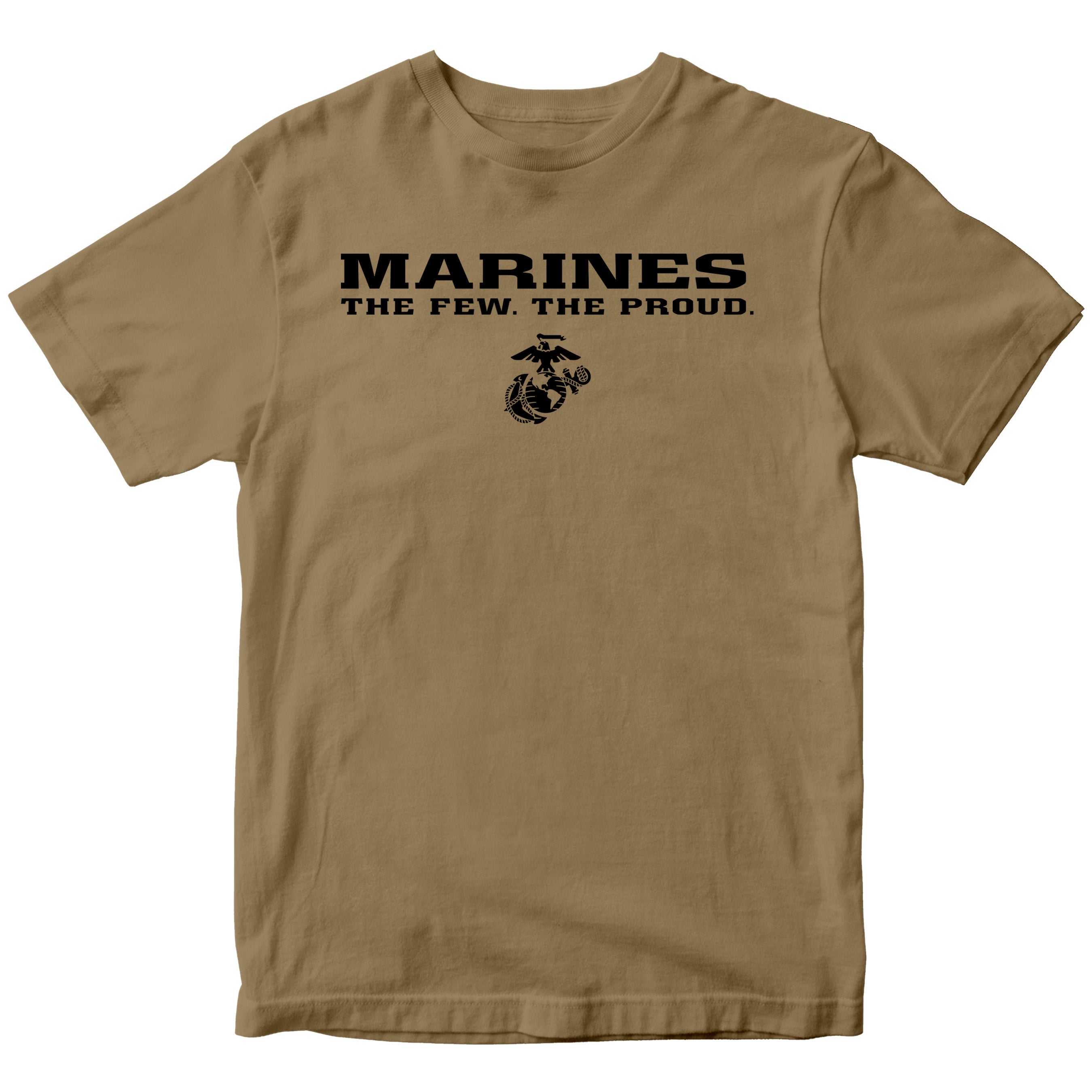 Marines The Few The Proud T-shirt with Eagle Globe and Anchor graphic brown cotton tee