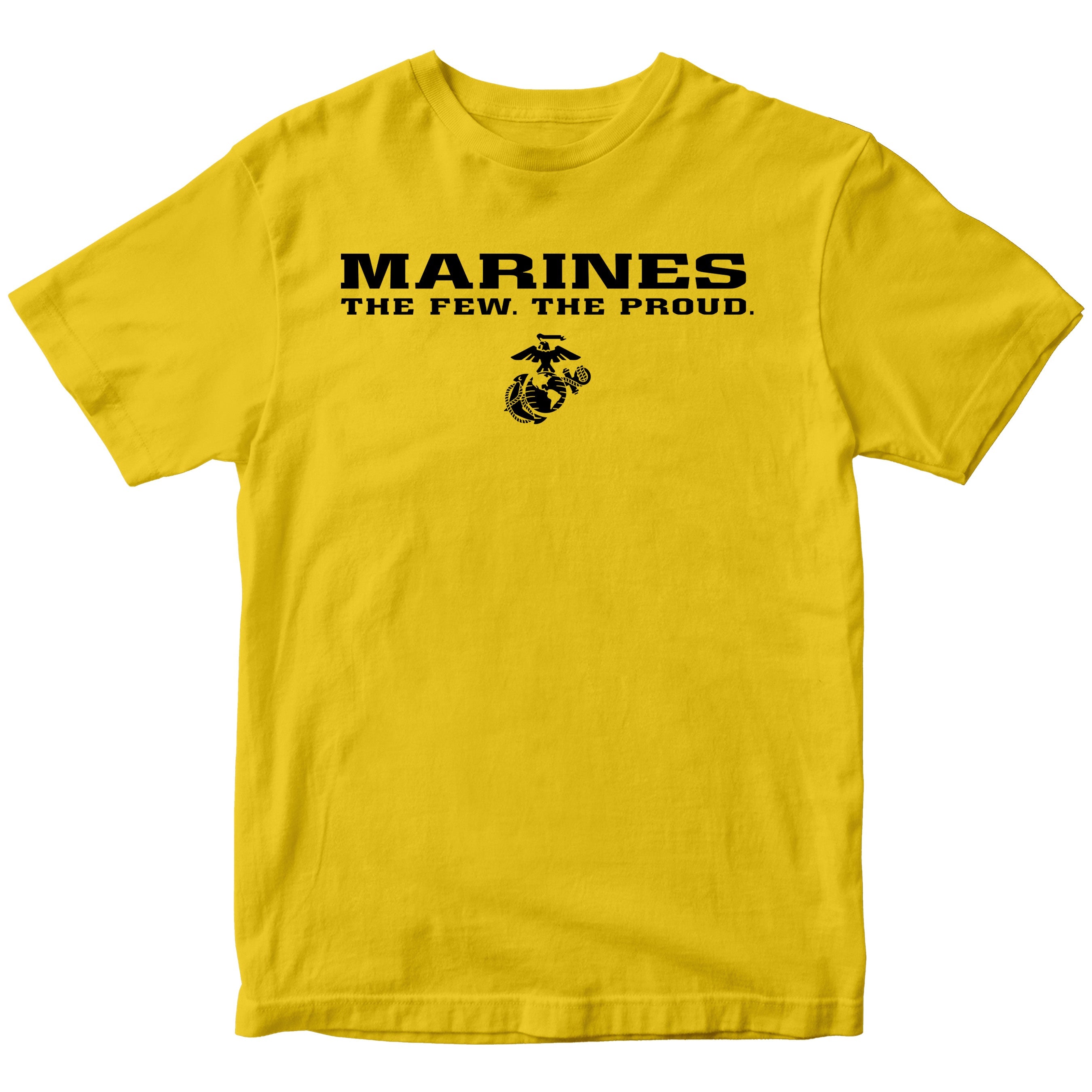 Marines The Few The Proud T-shirt with Eagle Globe and Anchor graphic gold cotton tee