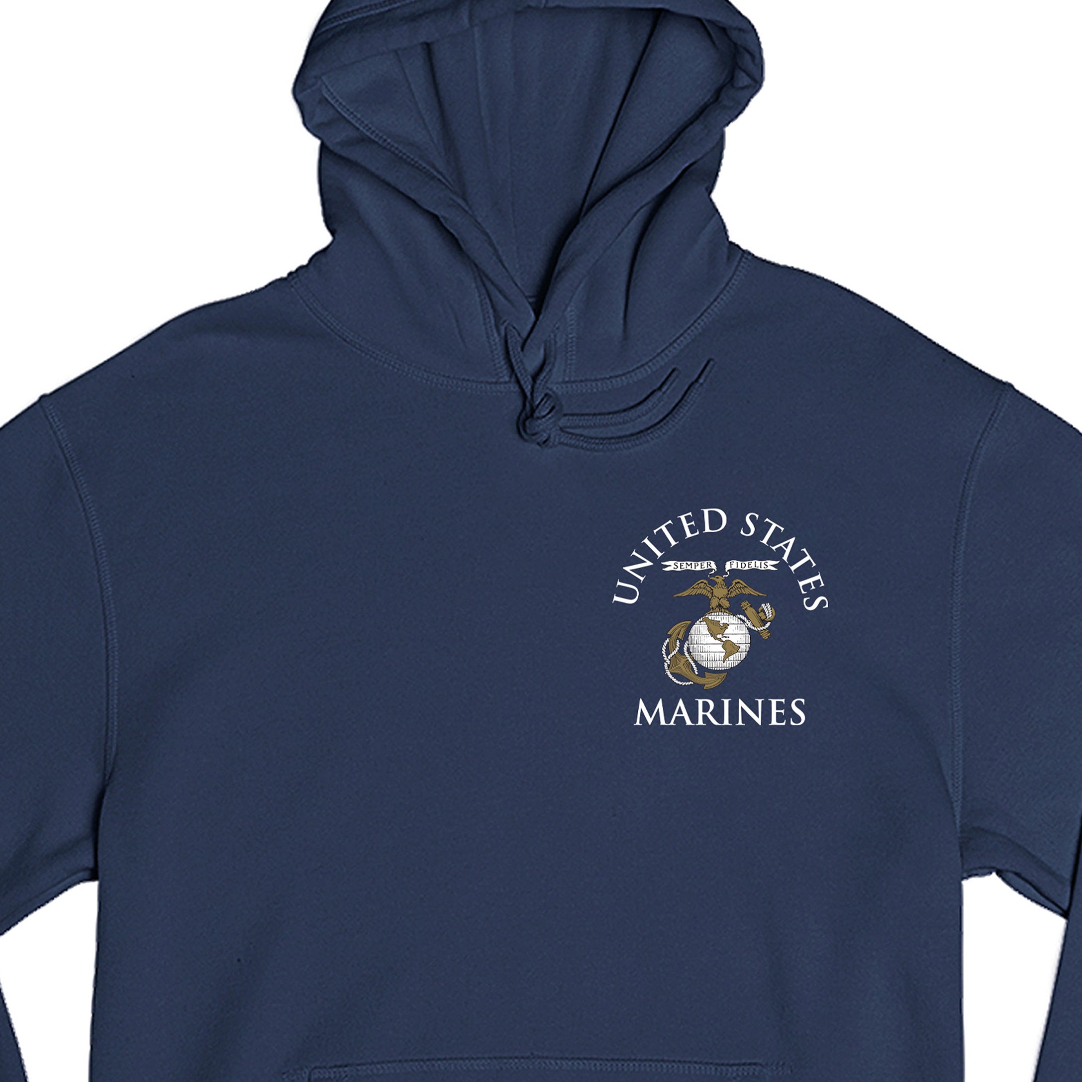 Navy Marine Corps Hoodie featuring United States Marines text and EGA emblem chest seal