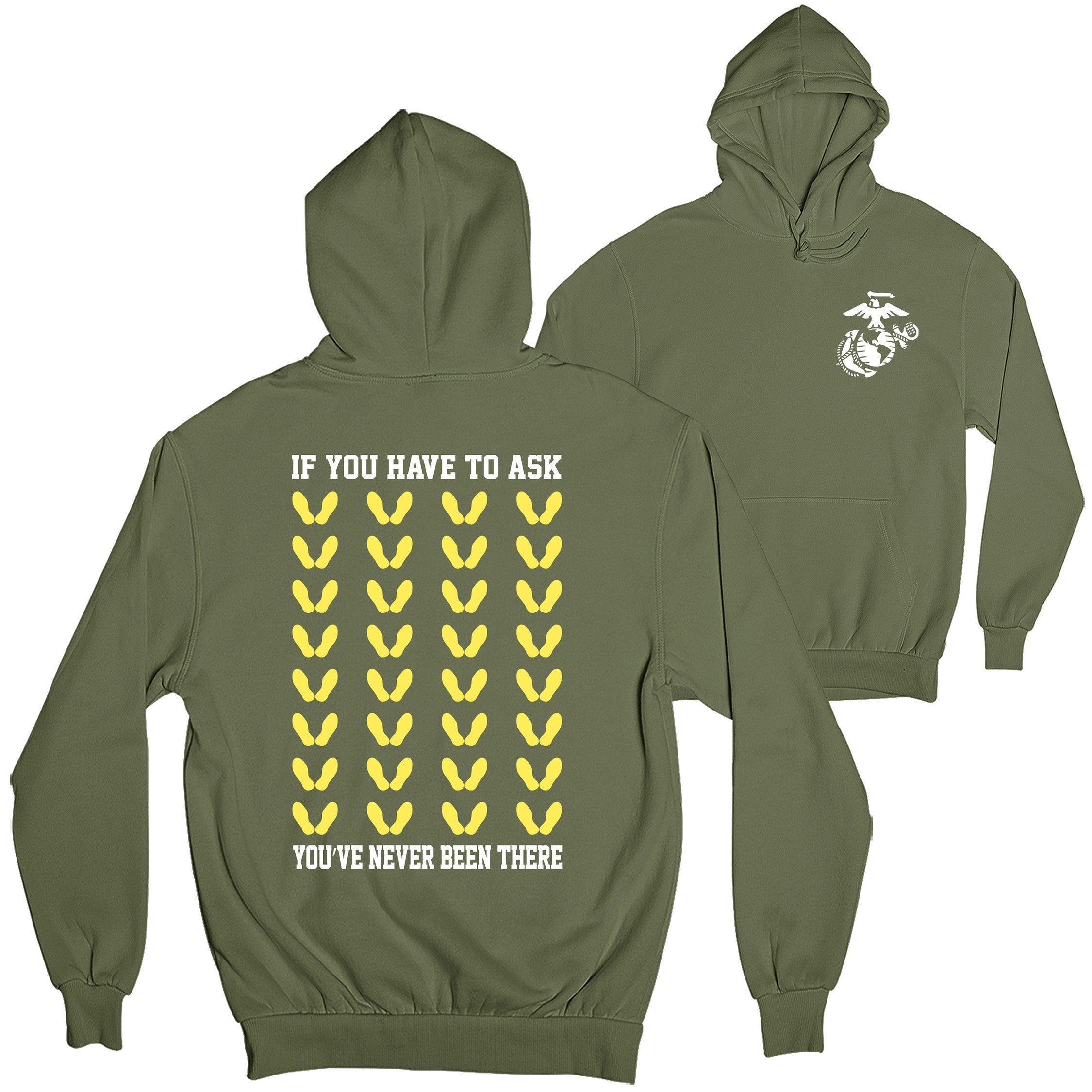 Green Marines Yellow Footprints Hoodie. Marine Corps Recruit Depots (MCRD) Hoodie